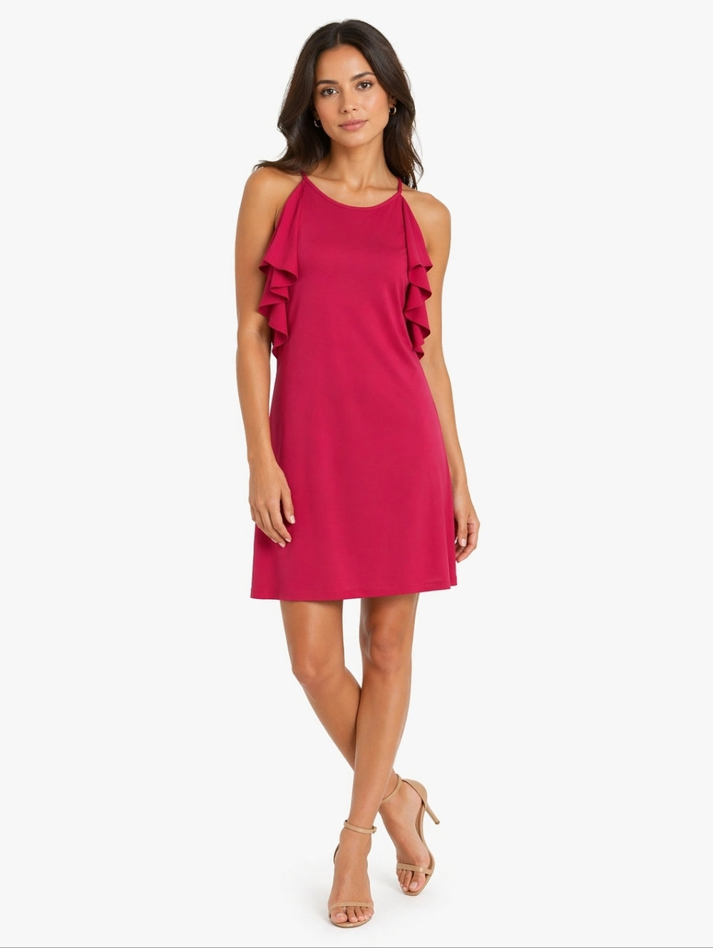 Ann Taylor Hot Pink Ruffled Sleeve Dress Size 2— Preloved
