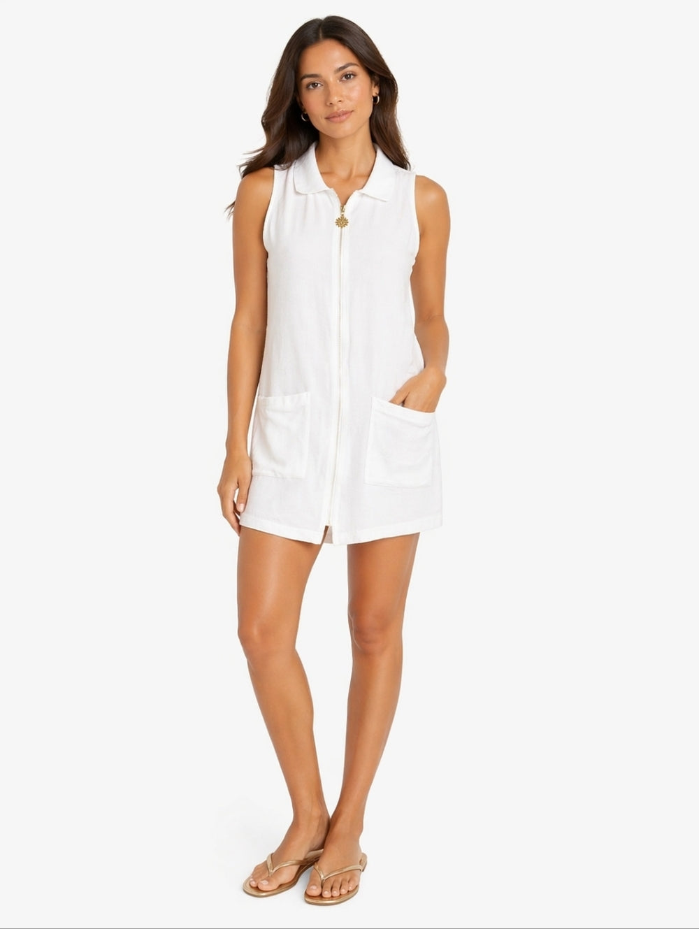 Kathy Ireland White Front Zipper Down Swimsuit Cover Size Medium— Preloved