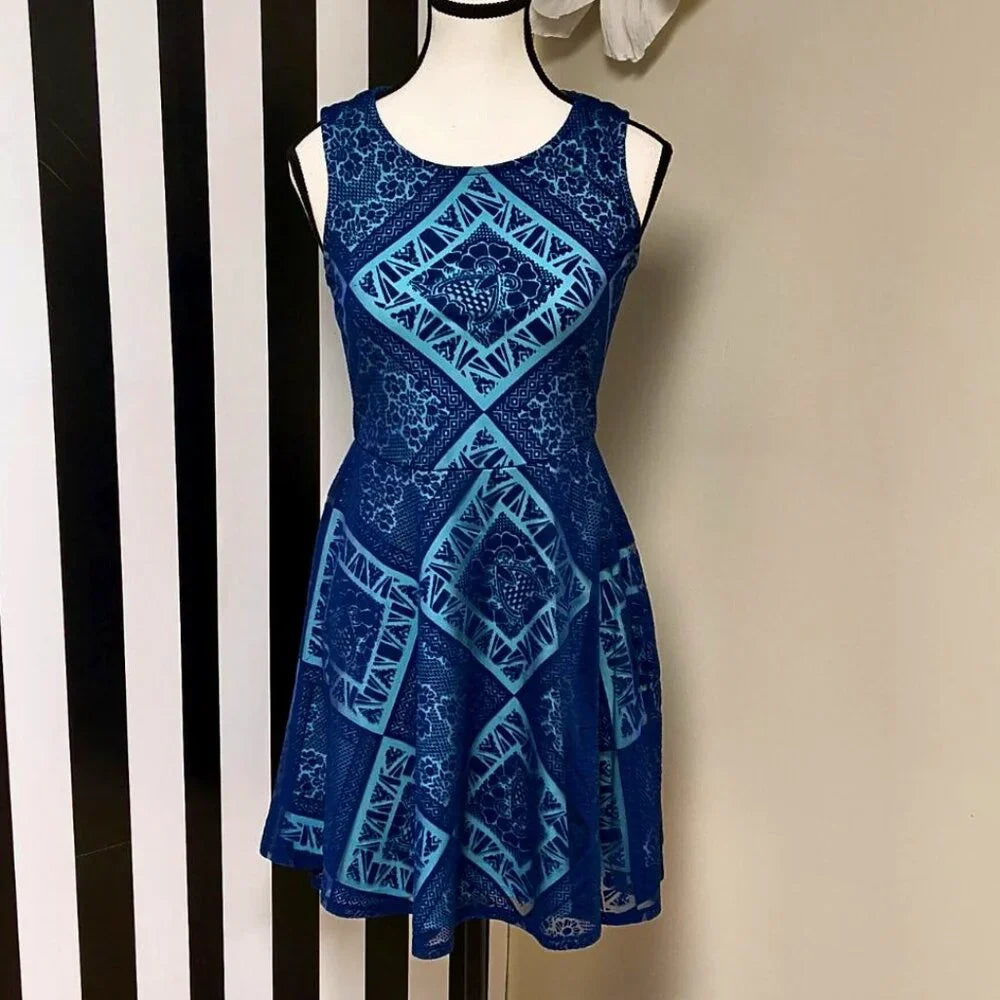Xhilaration: Dark Blue, Baby Blue Mini Abstract Dress Size Small— Preloved