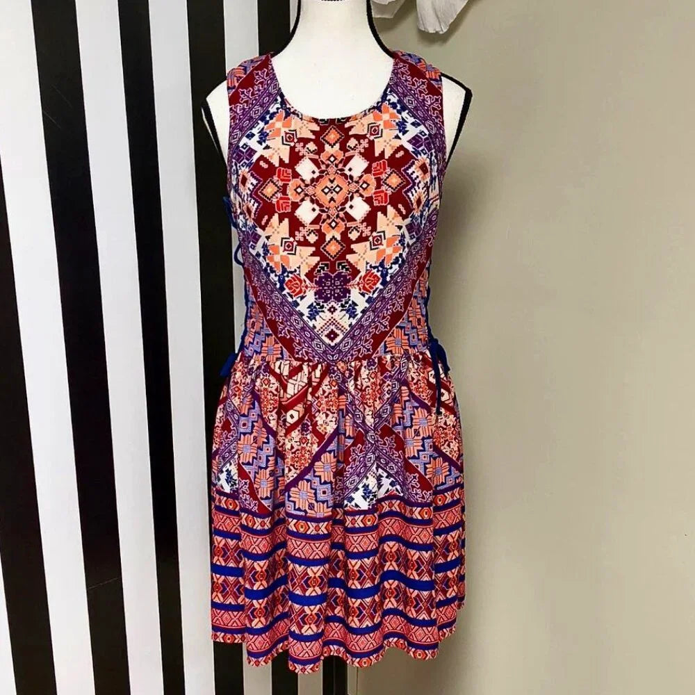 Xhilaration Multi Colored Mini Dress Tied Waist Size Small— Preloved