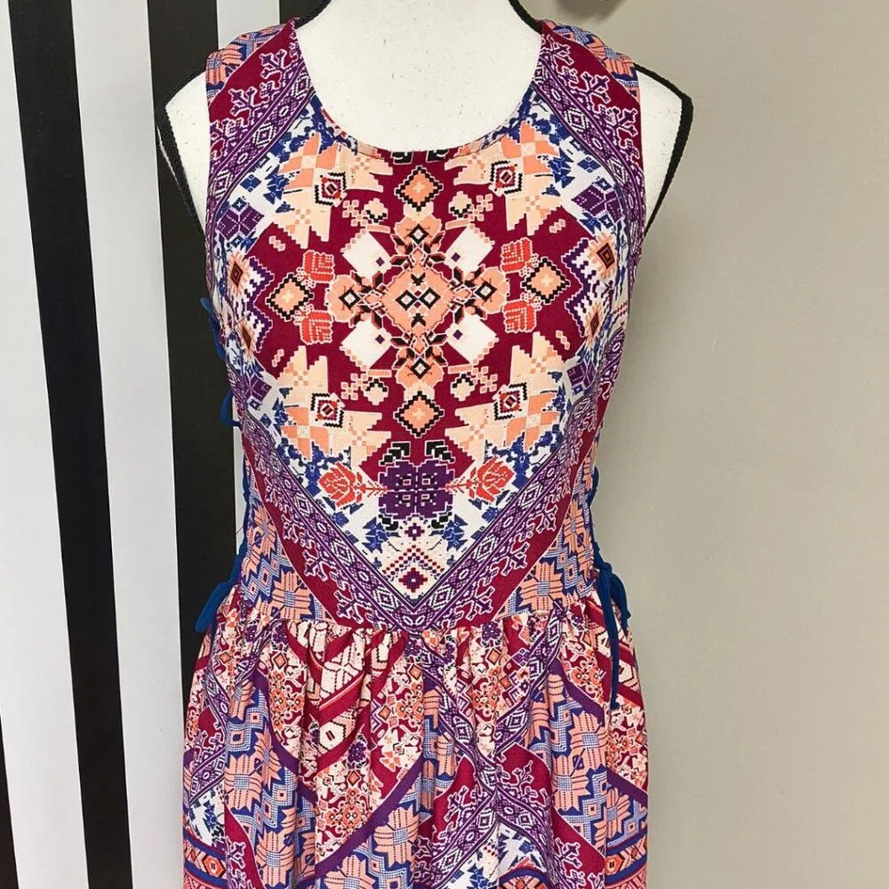 Xhilaration Multi Colored Mini Dress Tied Waist Size Small— Preloved