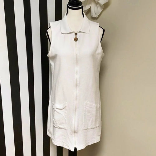 Kathy Ireland White Front Zipper Down Swimsuit Cover Size Medium— Preloved