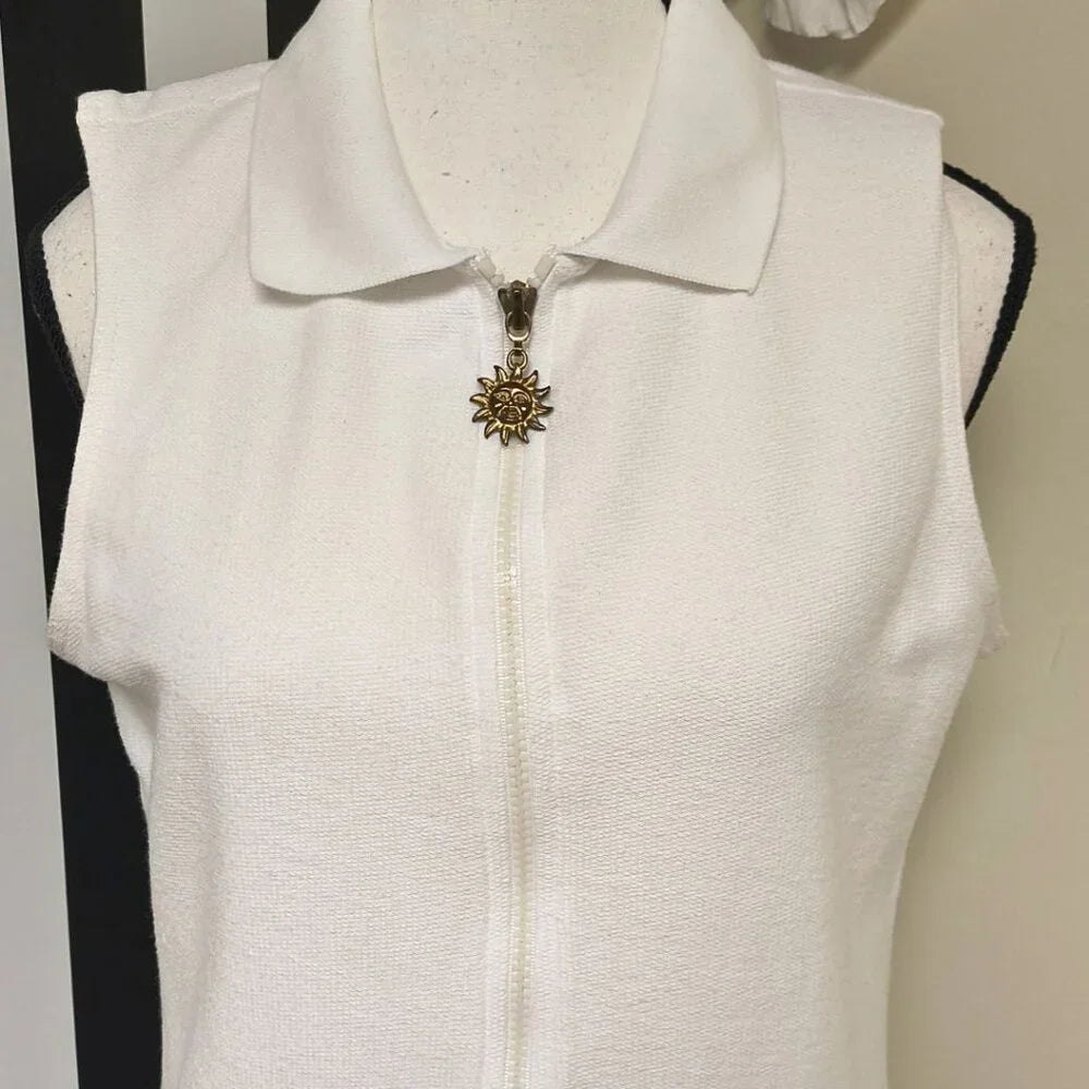 Kathy Ireland White Front Zipper Down Swimsuit Cover Size Medium— Preloved