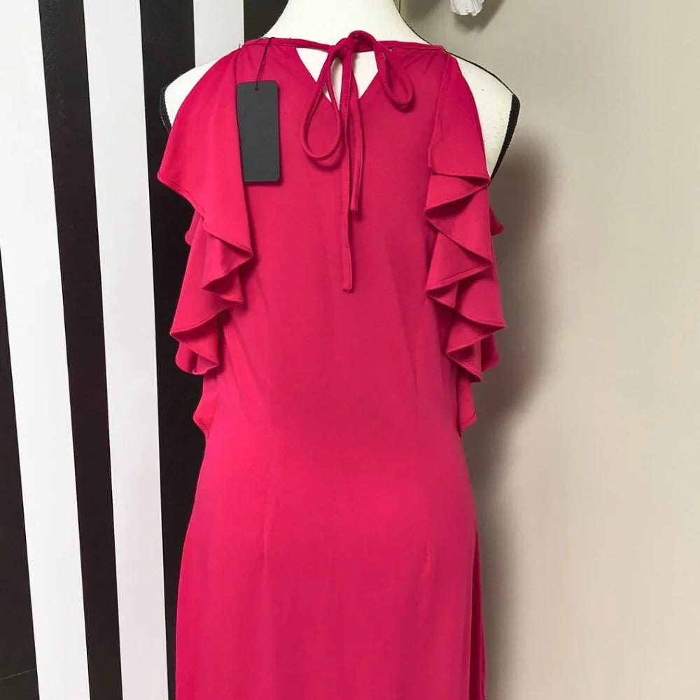 Ann Taylor Hot Pink Ruffled Sleeve Dress Size 2— Preloved