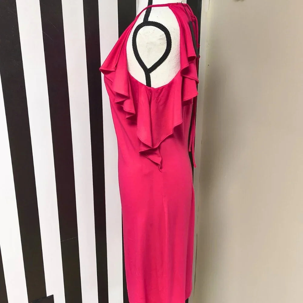 Ann Taylor Hot Pink Ruffled Sleeve Dress Size 2— Preloved