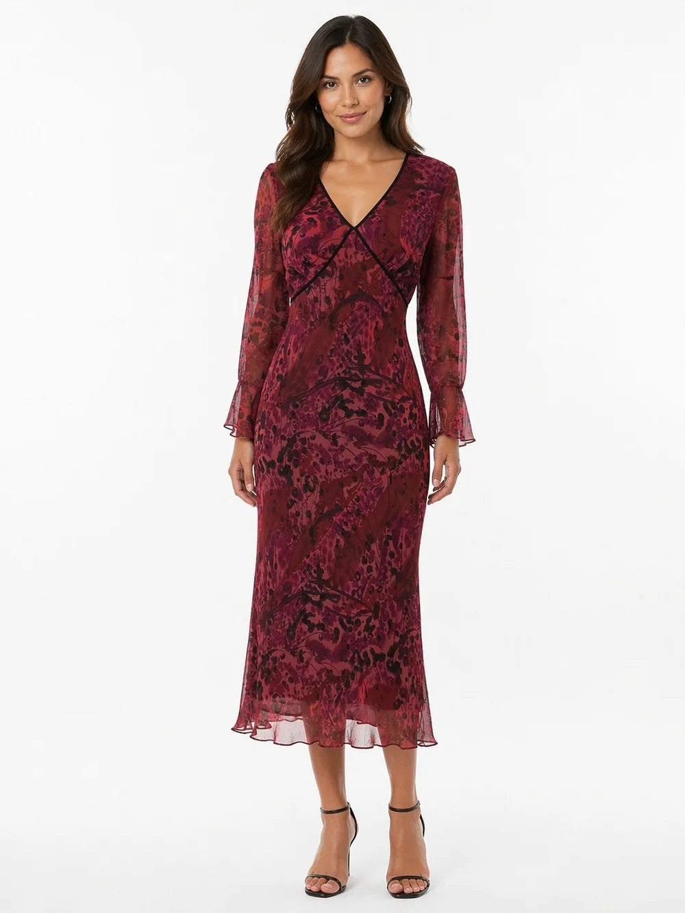 Redux V-Neck Long Sleeve Floral Midi Dress in Berry Size 2— Preloved